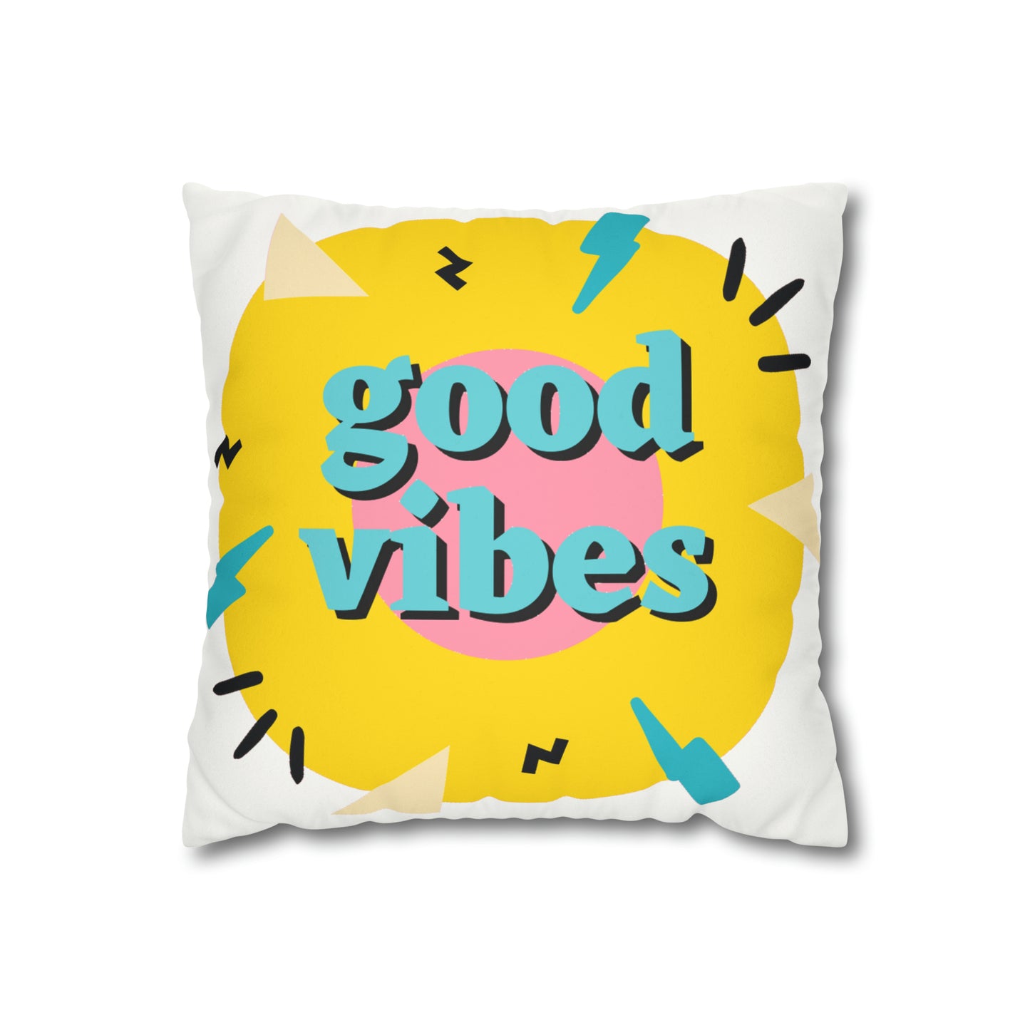 PoM's Self Motivation & Mindfulness series ... "good vibes" - Faux Suede Square Pillow Case (double sided print, concealed zipper, size: 14" × 14" (35.5 x 35.5 cm))