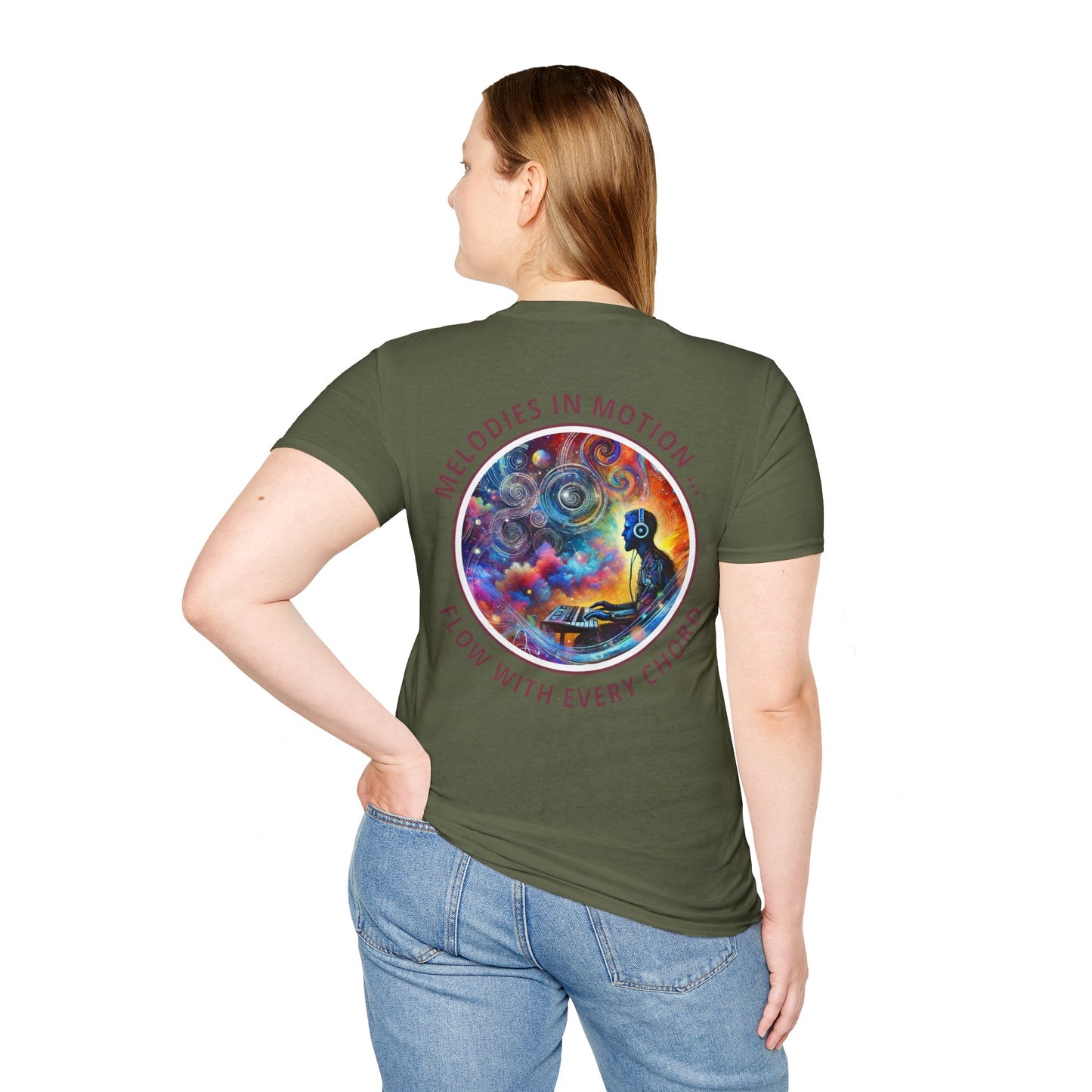 PoM's Mindfulness & Music collection ... "MELODIES IN MOTION" T-Shirt (Unisex, Softstyle, 100% Cotton, up to 5 sizes and up to 13 colours)