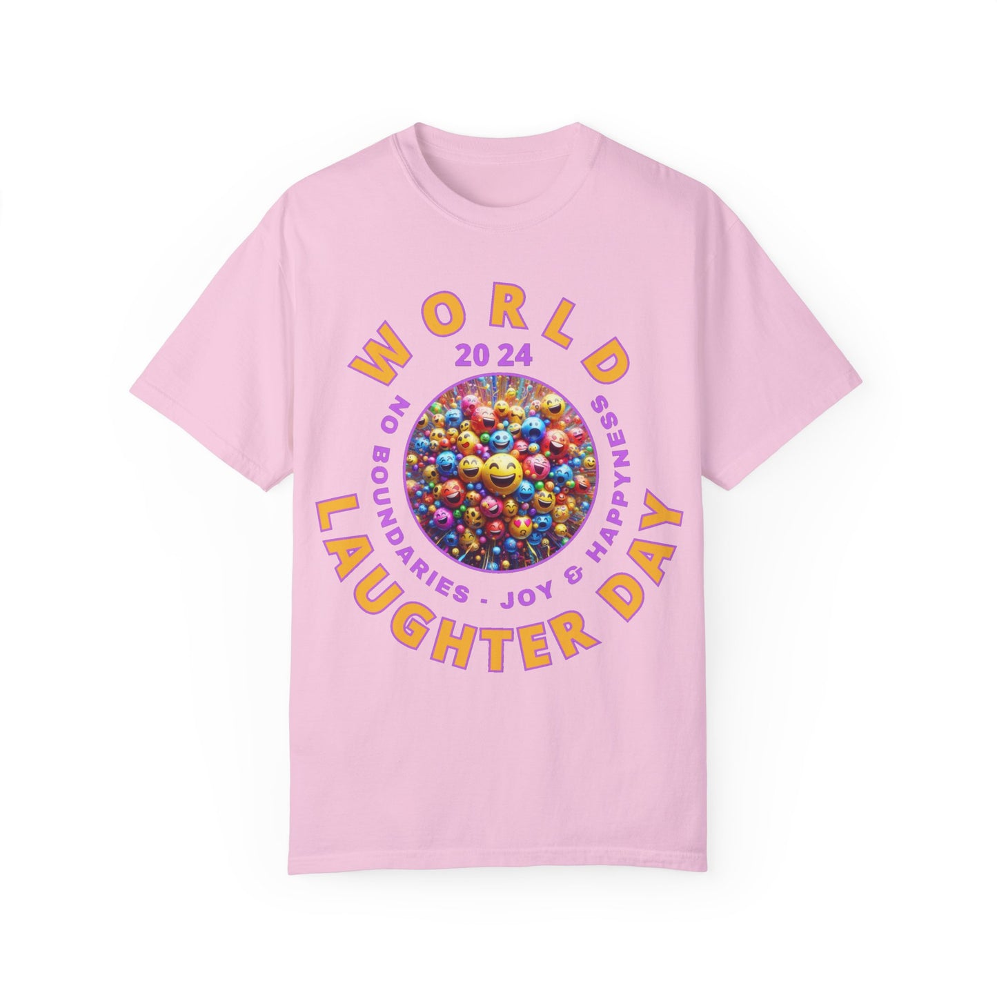 PoM's series Mindfulness & Self motivation ... World LAUGHTER Day ... Unisex Garment-Dyed T-shirt (100% pre-shrunk cotton, soft washed - six sizes (S-3XL), 9 background colours)