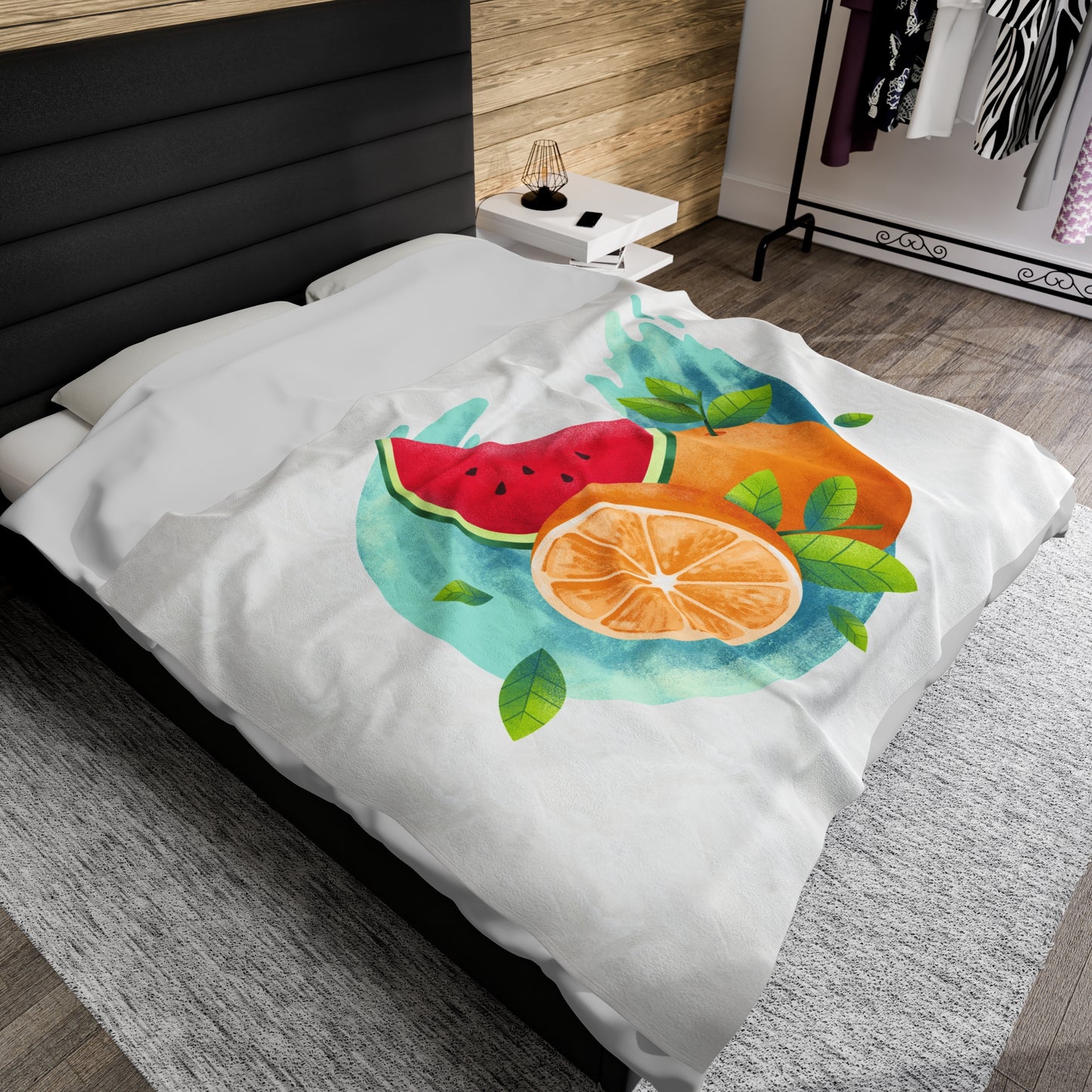 PoM's collection series "FRUITY LIFE" (PoM Edition #FL0005A) - Velveteen Plush Blanket (extra soft, 3 sizes, vibrant colors print)