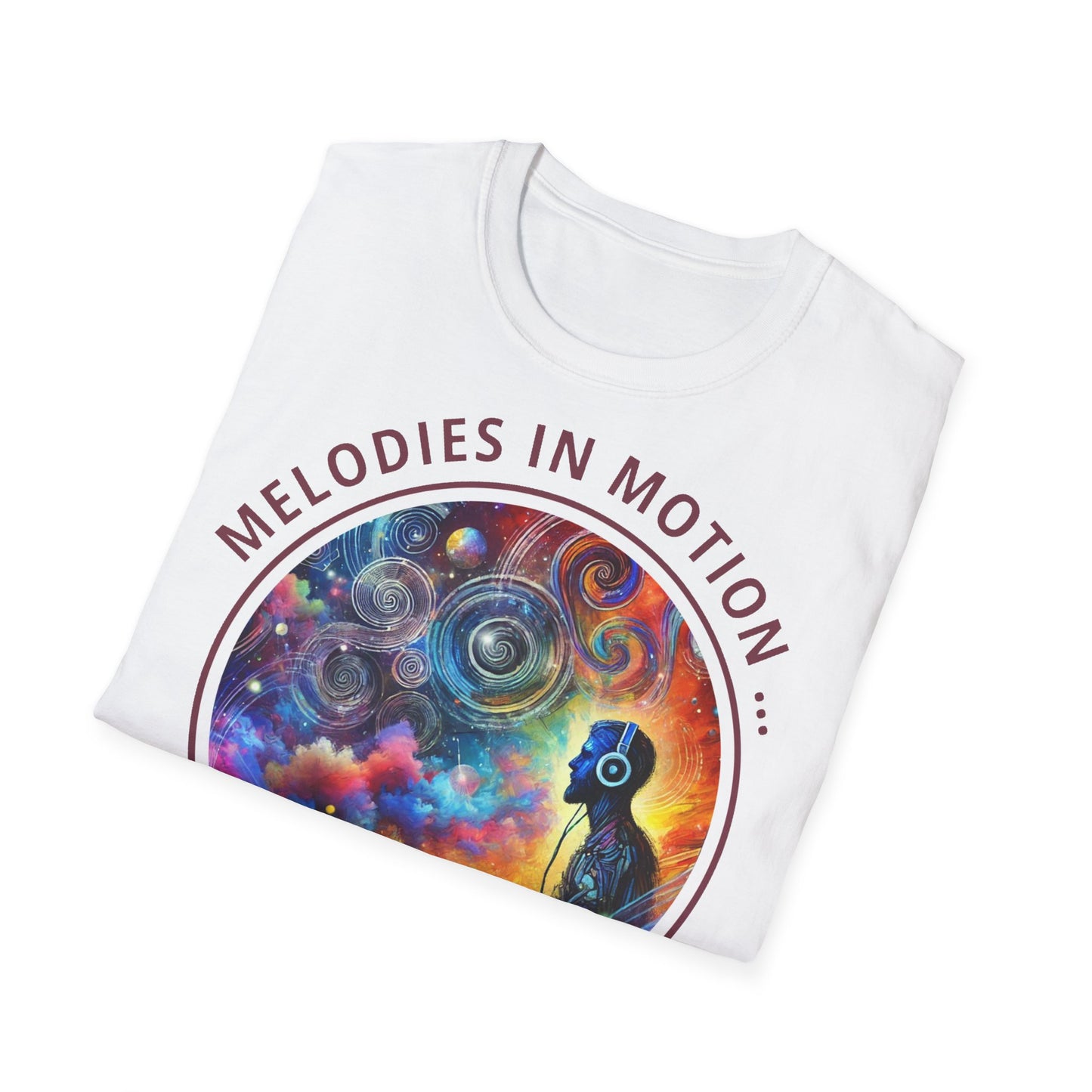 PoM's Mindfulness & Music collection ... "MELODIES IN MOTION" T-Shirt (Unisex, Softstyle, 100% Cotton, up to 5 sizes and up to 13 colours)