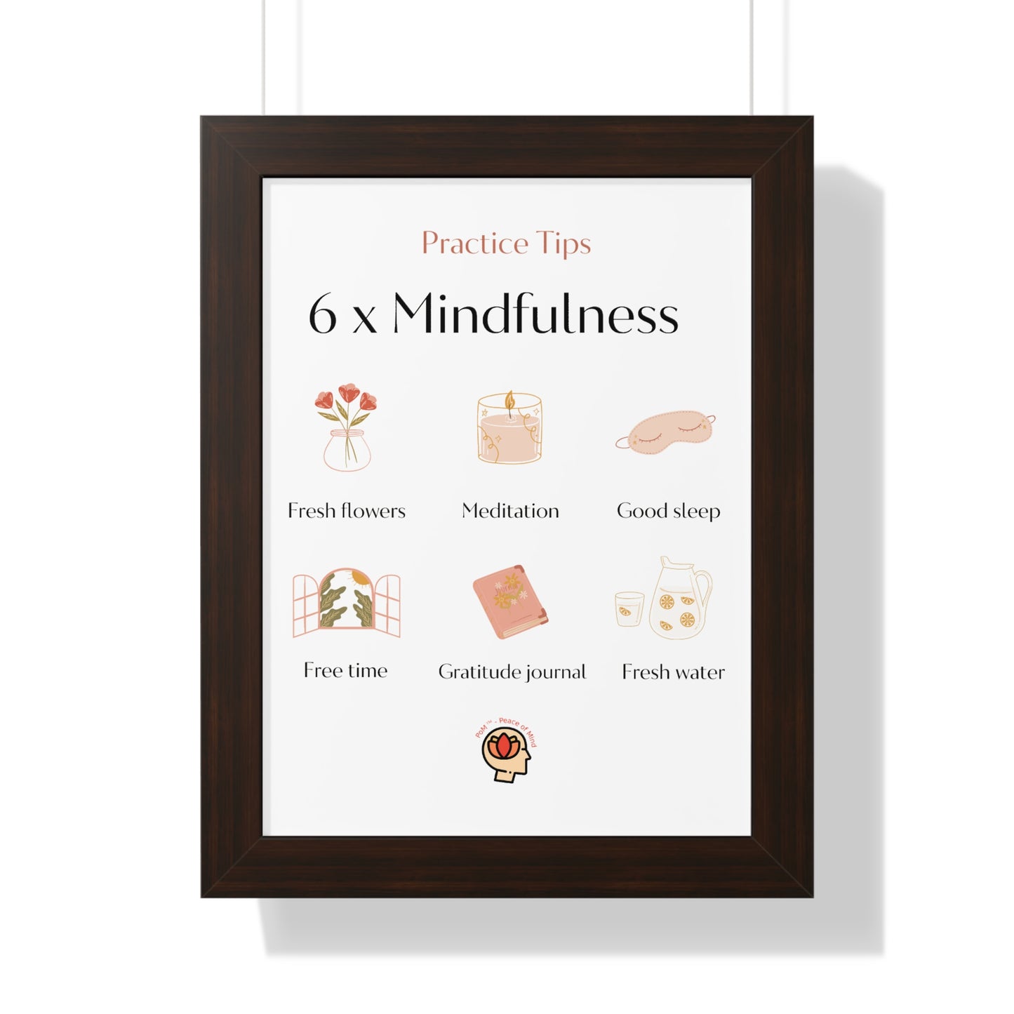 PoM's Mindfulness series ... 6x Mindfulness (practical tips) - Framed Vertical Poster (3 different frame colours and 4 sizes)