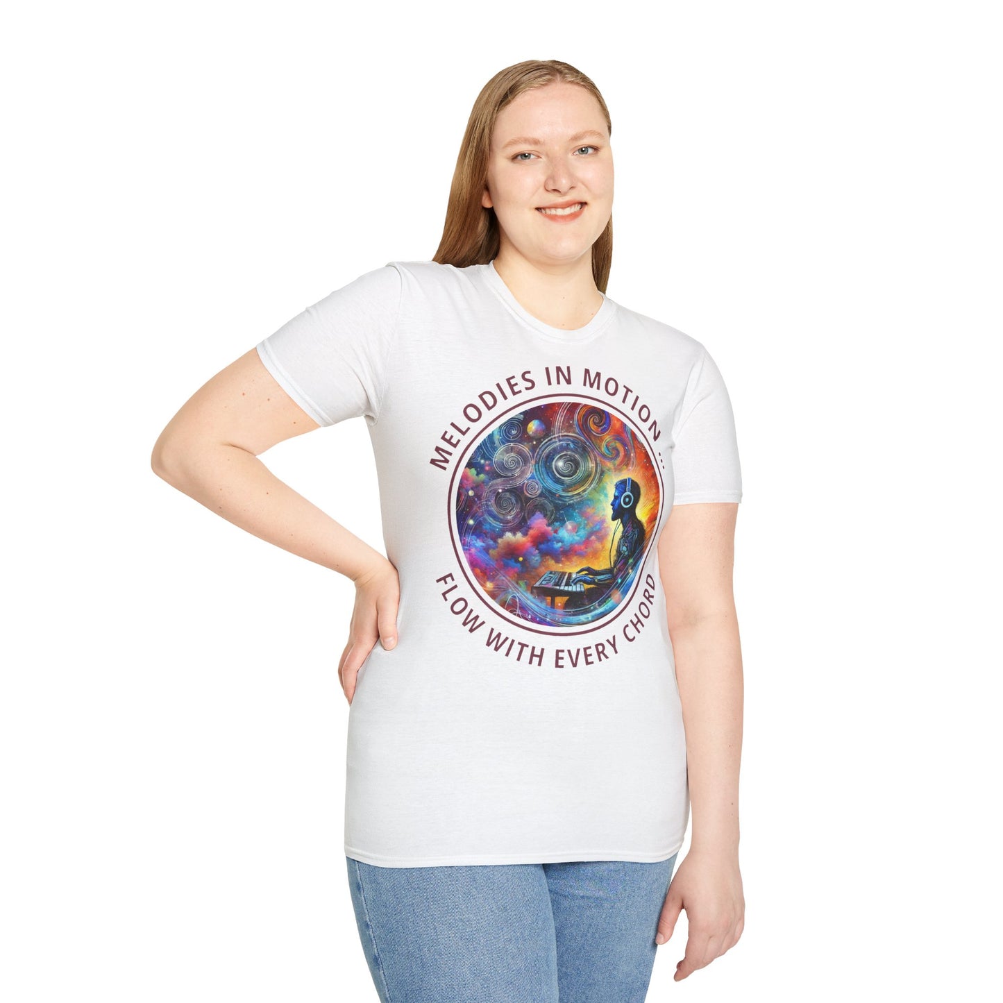 PoM's Mindfulness & Music collection ... "MELODIES IN MOTION" T-Shirt (Unisex, Softstyle, 100% Cotton, up to 5 sizes and up to 13 colours)