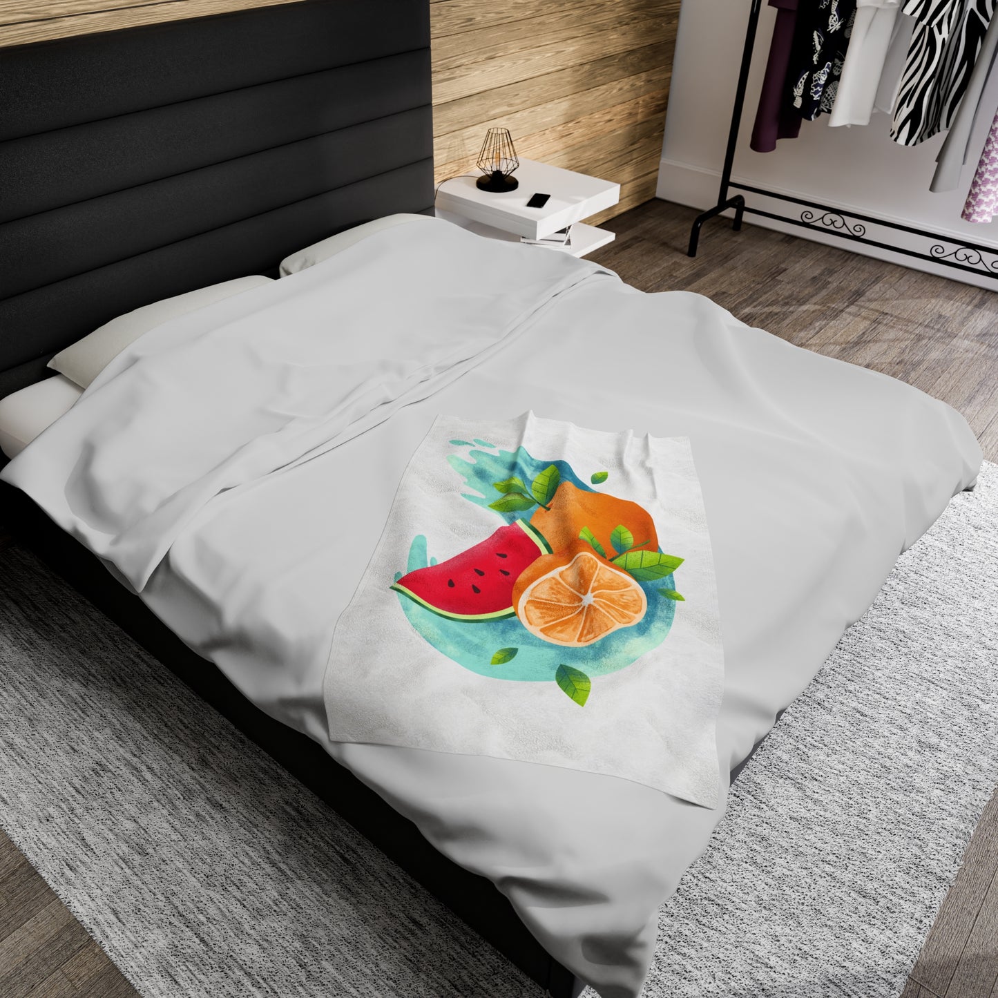 PoM's collection series "FRUITY LIFE" (PoM Edition #FL0005A) - Velveteen Plush Blanket (extra soft, 3 sizes, vibrant colors print)