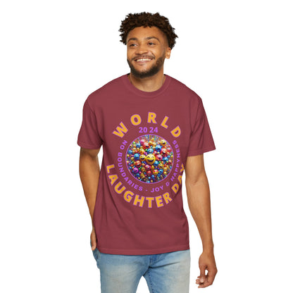 PoM's series Mindfulness & Self motivation ... World LAUGHTER Day ... Unisex Garment-Dyed T-shirt (100% pre-shrunk cotton, soft washed - six sizes (S-3XL), 9 background colours)