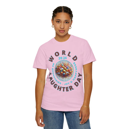 PoM's series Mindfulness & Self motivation ... World LAUGHTER Day ... Unisex Garment-Dyed T-shirt (100% pre-shrunk cotton, soft washed - six sizes (S-3XL), 13 background colours)