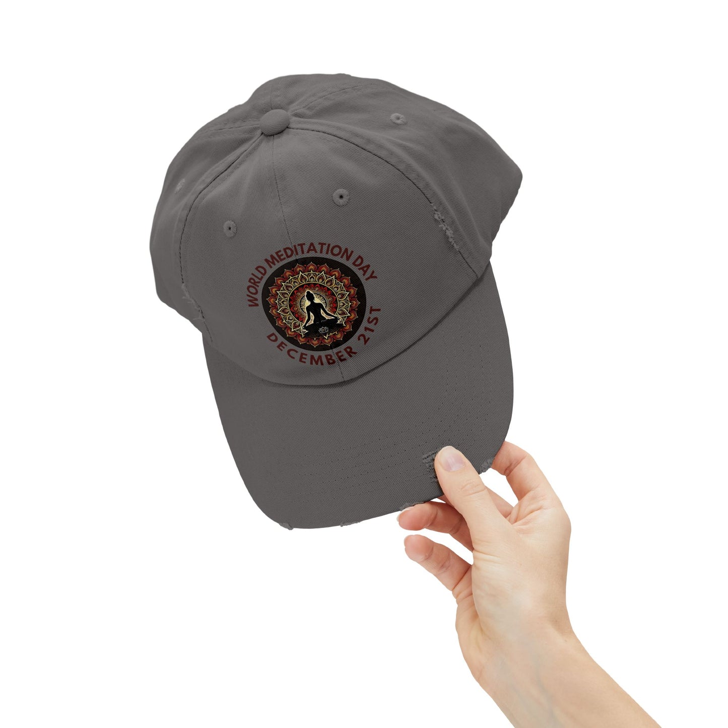 PoM's Mindfulness Collection ... special edition "World Meditation Day" (inauguration) - Unisex Distressed Cap (100% cotton, adjustable fit, 8 colors)