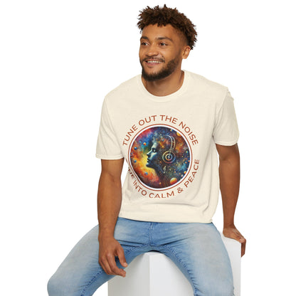 PoM's Music for Mindfulness Collection ... "TUNE INTO CALM & PEACE ..." T-Shirt (Unisex, Softstyle, 100% Cotton, up to 6 sizes and 14 colours)