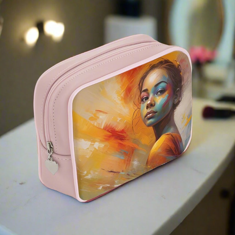 Make Up bags (one side front print, leather + 100% polysatin)