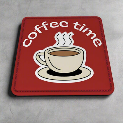 Mug Coaster (nappa leather, round and square, hand printed and stitched)