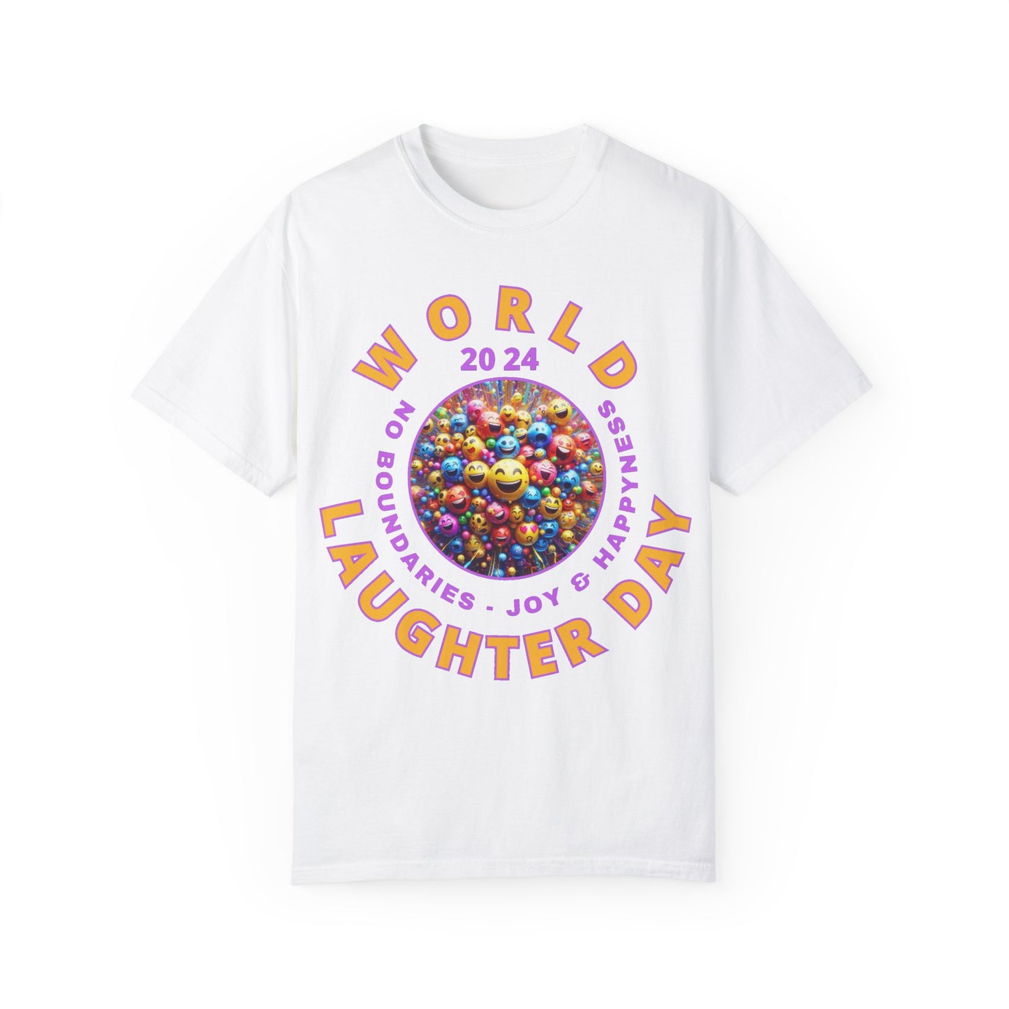 PoM's series Mindfulness & Self motivation ... World LAUGHTER Day ... Unisex Garment-Dyed T-shirt (100% pre-shrunk cotton, soft washed - six sizes (S-3XL), 9 background colours)