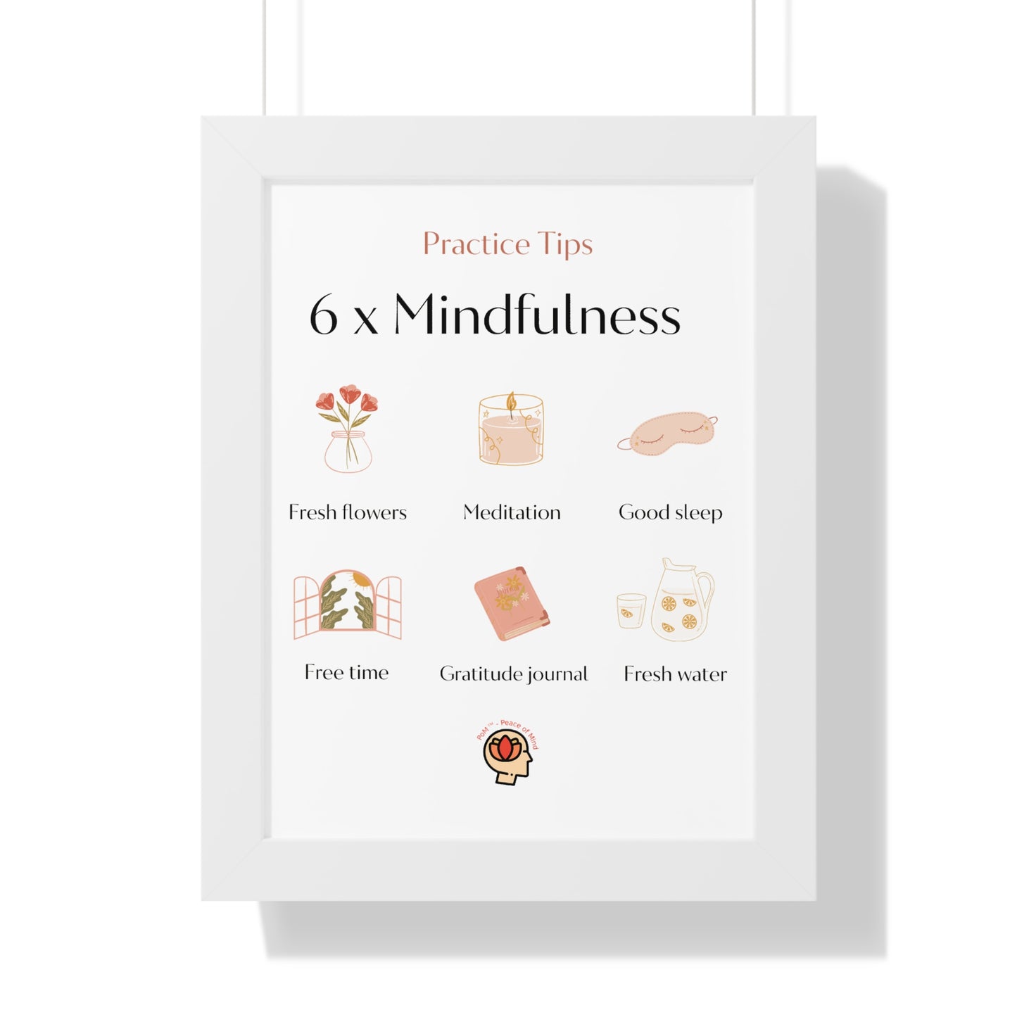 PoM's Mindfulness series ... 6x Mindfulness (practical tips) - Framed Vertical Poster (3 different frame colours and 4 sizes)