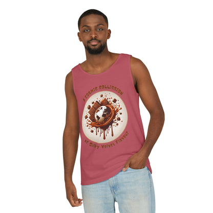 PoM's Fun & Joy for a Happy Life Collection ... COSMIC COLLISION ... Garment-Dyed TANK Top (unisex, 100% cotton, 7 sizes, up to 16 colors)