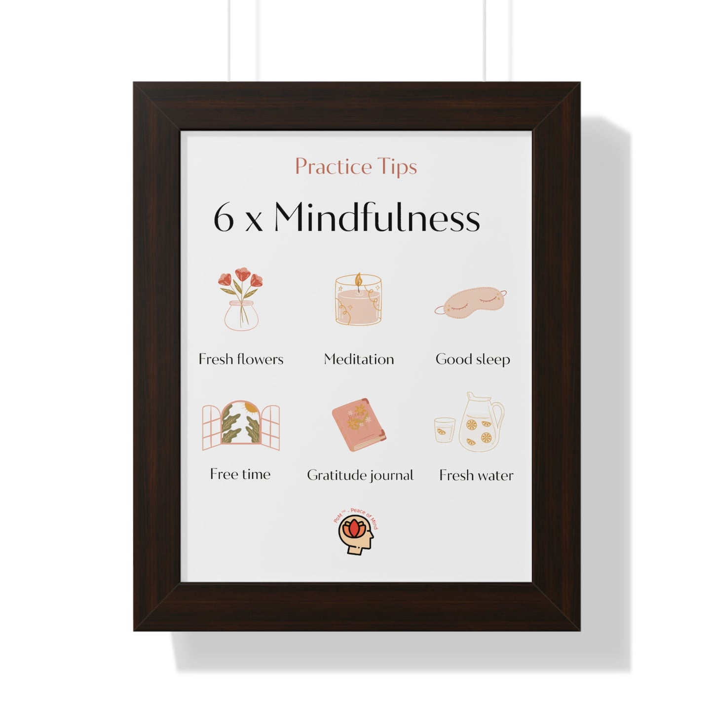 PoM's Mindfulness series ... 6x Mindfulness (practical tips) - Framed Vertical Poster (3 different frame colours and 4 sizes)