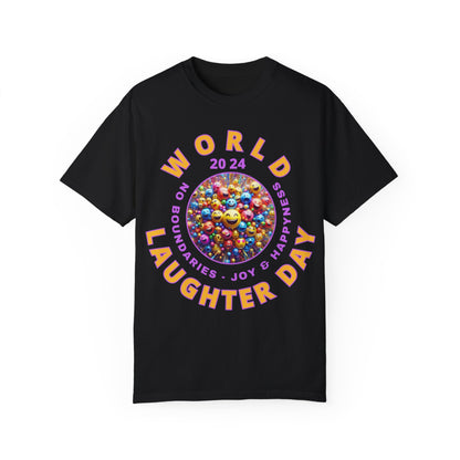 PoM's series Mindfulness & Self motivation ... World LAUGHTER Day ... Unisex Garment-Dyed T-shirt (100% pre-shrunk cotton, soft washed - six sizes (S-3XL), 9 background colours)