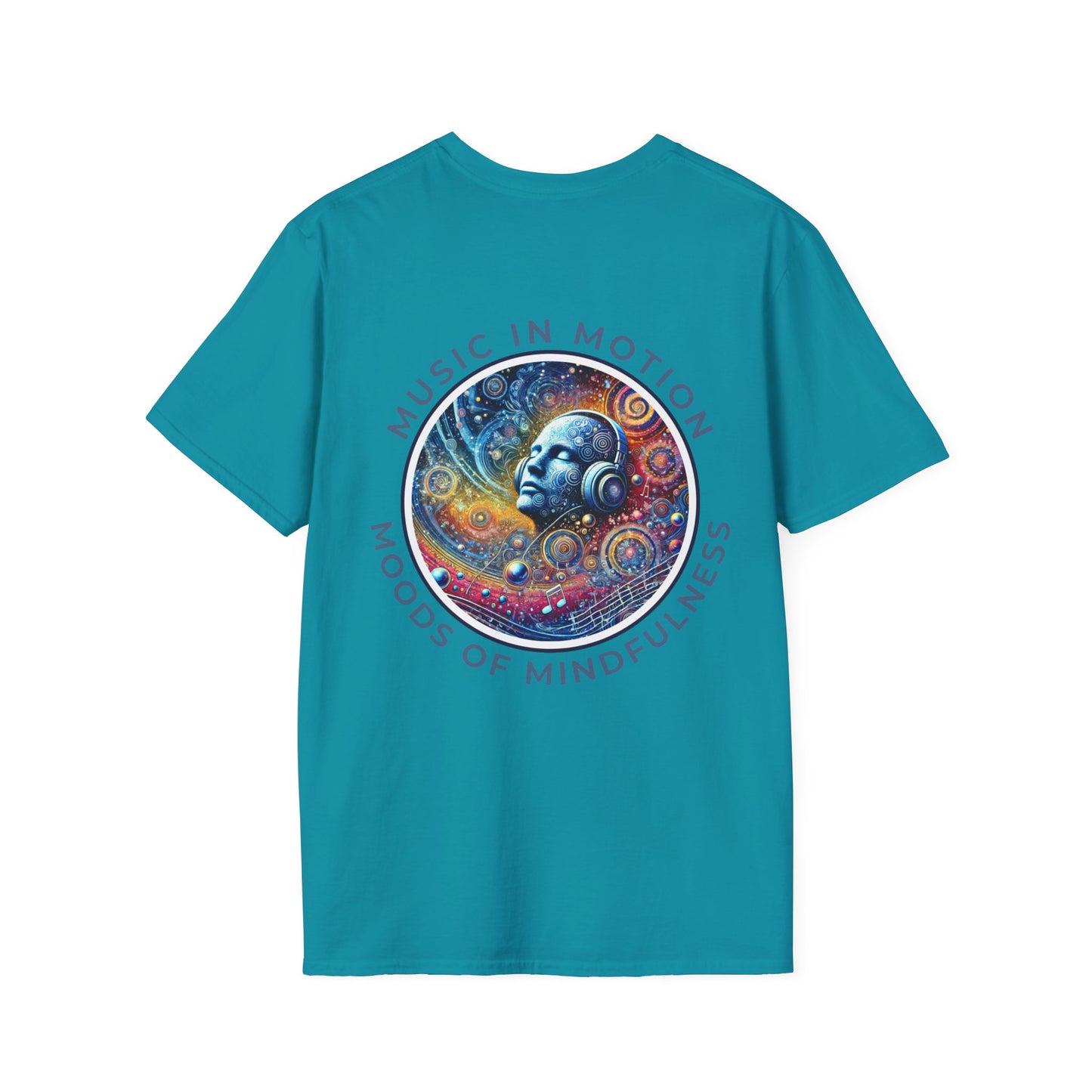 PoM's Music for Mindfulness Collection ... "MUSIC IN MOTION ..." T-Shirt (Unisex, Softstyle, 100% Cotton, up to 5 sizes and 11 colours)