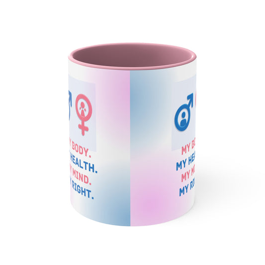 PoM's special series Intern. World HEALTH Day 2024 ... My Health, my right. - Accent Coffee Mug (white ceramic, colored handle/interior - 11oz/0.31l)