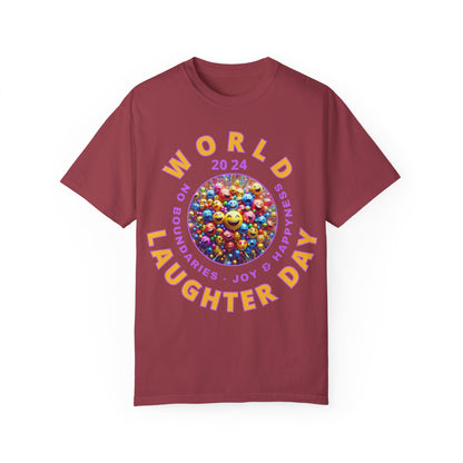 PoM's series Mindfulness & Self motivation ... World LAUGHTER Day ... Unisex Garment-Dyed T-shirt (100% pre-shrunk cotton, soft washed - six sizes (S-3XL), 9 background colours)