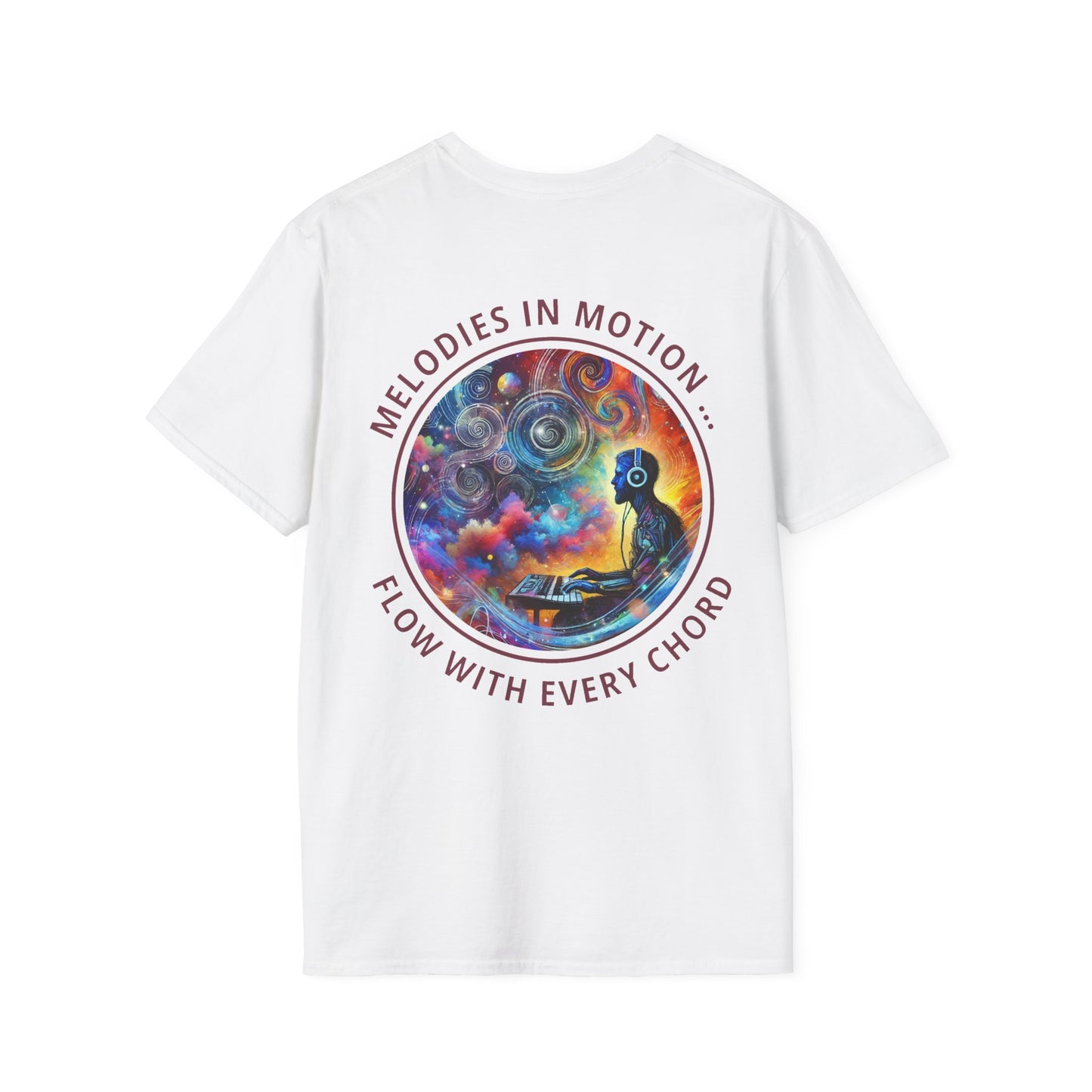 PoM's Mindfulness & Music collection ... "MELODIES IN MOTION" T-Shirt (Unisex, Softstyle, 100% Cotton, up to 5 sizes and up to 13 colours)