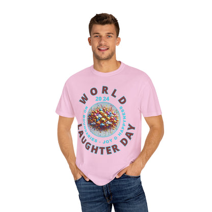 PoM's series Mindfulness & Self motivation ... World LAUGHTER Day ... Unisex Garment-Dyed T-shirt (100% pre-shrunk cotton, soft washed - six sizes (S-3XL), 13 background colours)