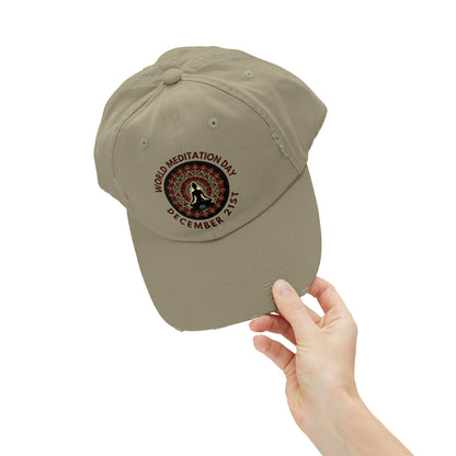 PoM's Mindfulness Collection ... special edition "World Meditation Day" (inauguration) - Unisex Distressed Cap (100% cotton, adjustable fit, 8 colors)