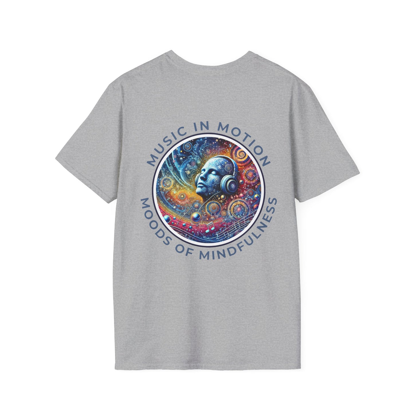 PoM's Music for Mindfulness Collection ... "MUSIC IN MOTION ..." T-Shirt (Unisex, Softstyle, 100% Cotton, up to 5 sizes and 11 colours)