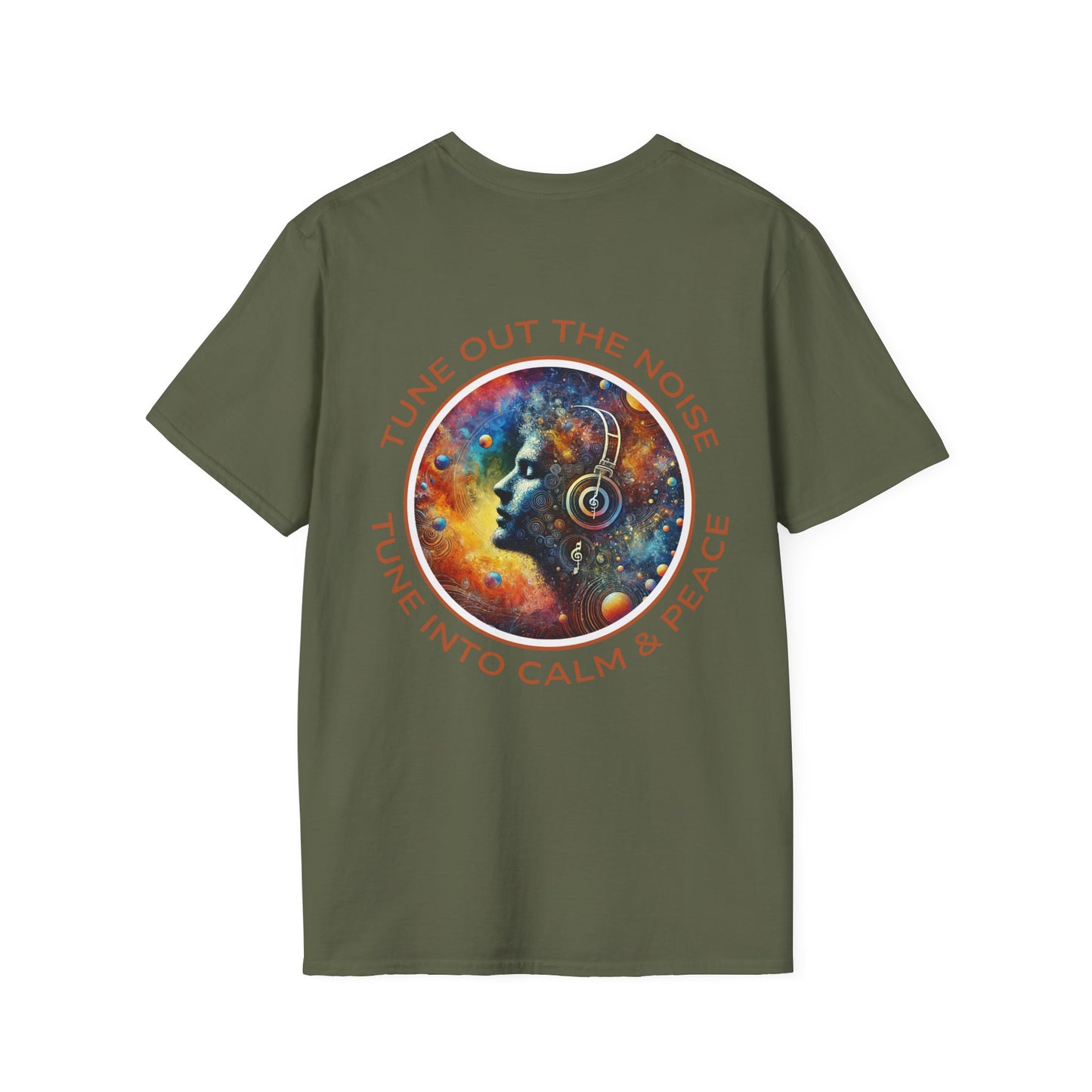 PoM's Music for Mindfulness Collection ... "TUNE INTO CALM & PEACE ..." T-Shirt (Unisex, Softstyle, 100% Cotton, up to 6 sizes and 14 colours)