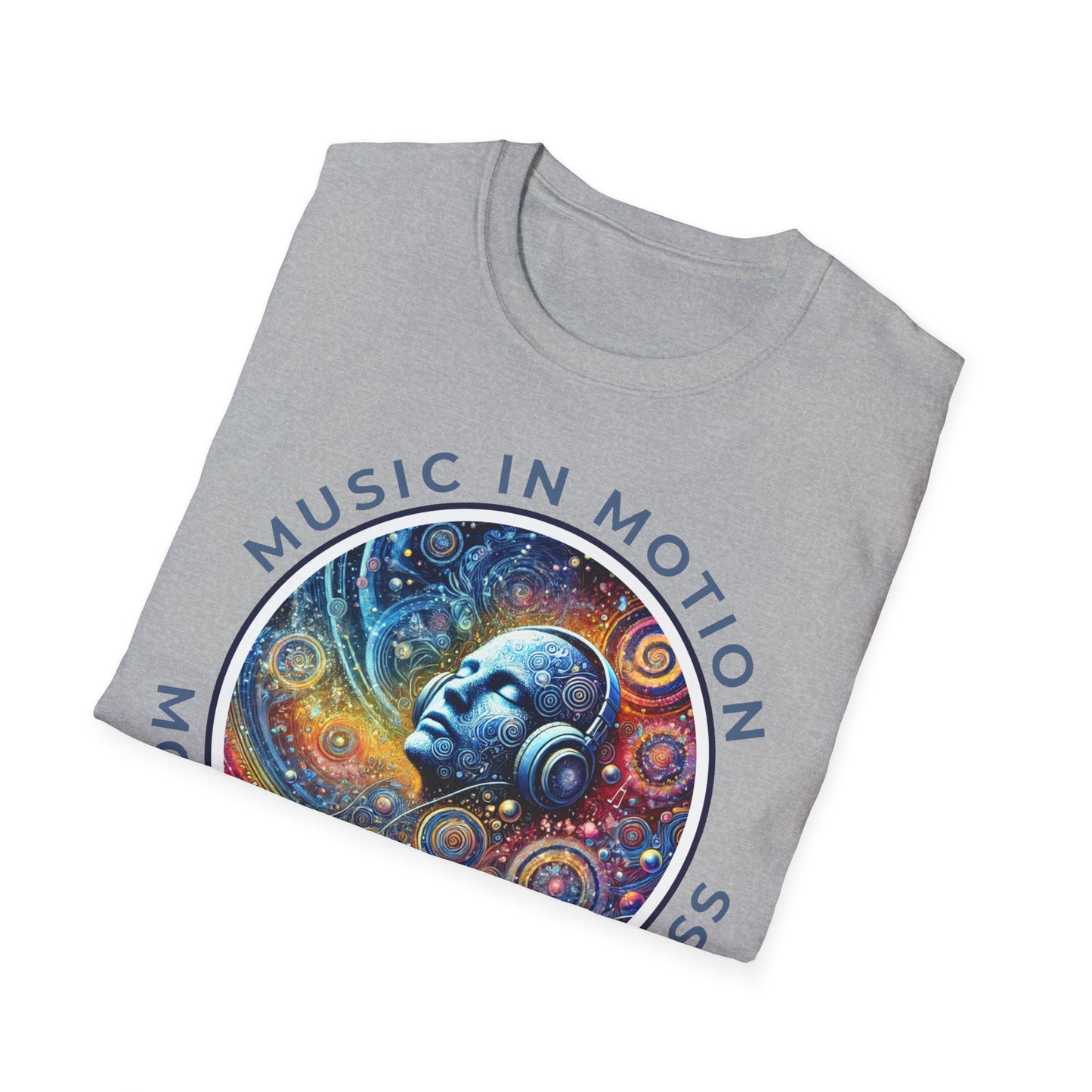 PoM's Music for Mindfulness Collection ... "MUSIC IN MOTION ..." T-Shirt (Unisex, Softstyle, 100% Cotton, up to 5 sizes and 11 colours)