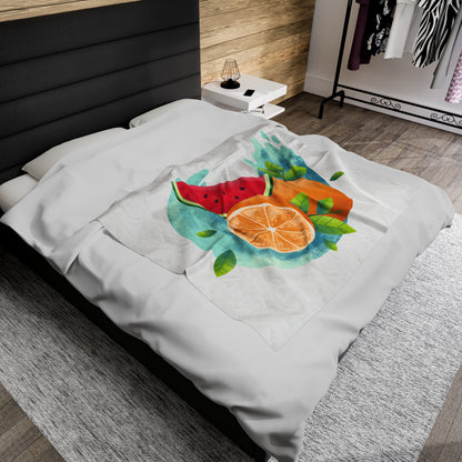 PoM's collection series "FRUITY LIFE" (PoM Edition #FL0005A) - Velveteen Plush Blanket (extra soft, 3 sizes, vibrant colors print)