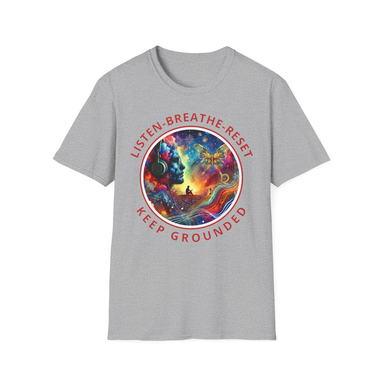 PoM's Music for Mindfulness Collection ... "KEEP GROUNDED ..." T-Shirt (Unisex, Softstyle, 100% Cotton, up to 6 sizes and 14 colours)