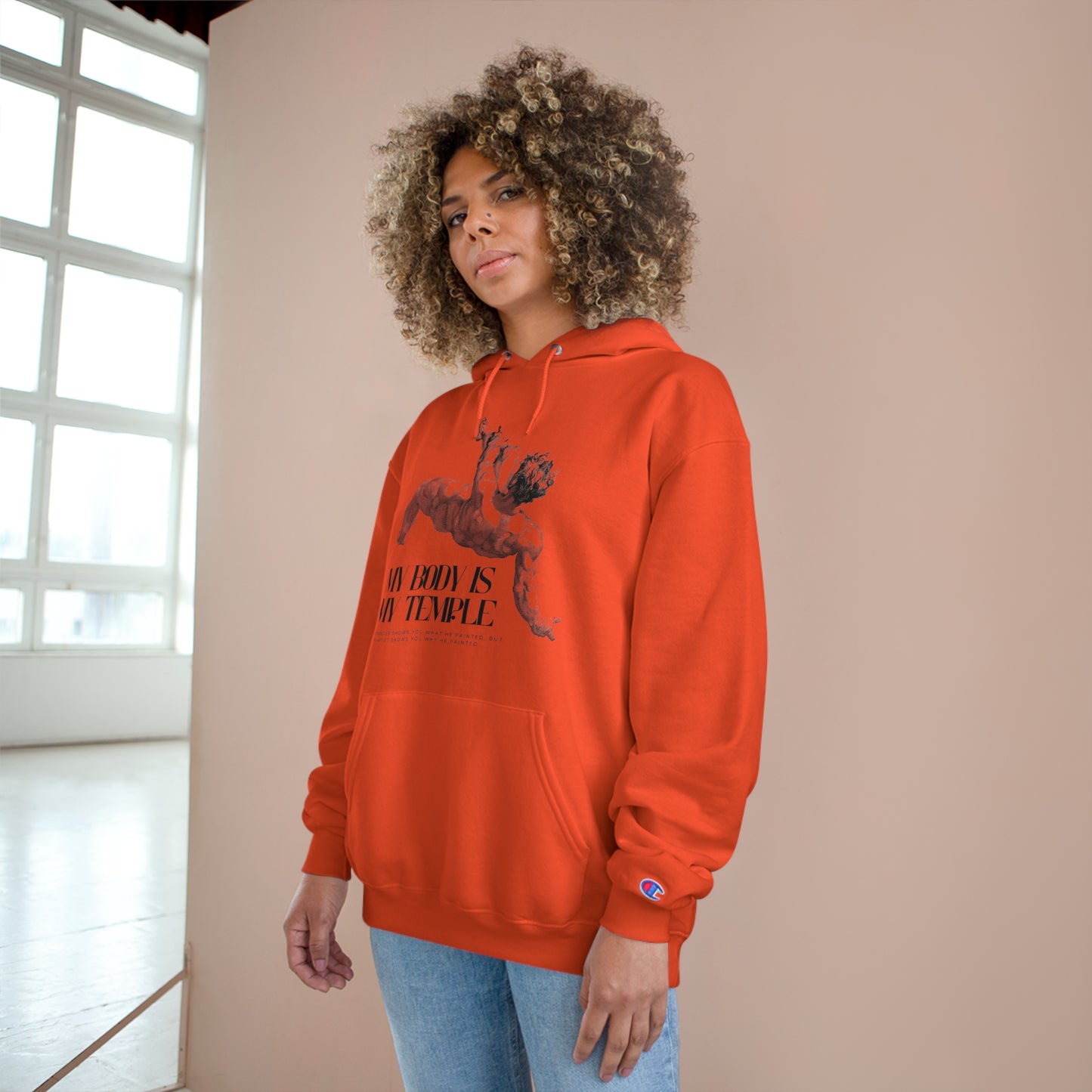 PoM's series of Mindfulness & Self Motivation ... "My Body is my Temple"  ... Sweatshirt (eco hooded, two-ply fleece, spacious pocket, 6 colours and sizes))