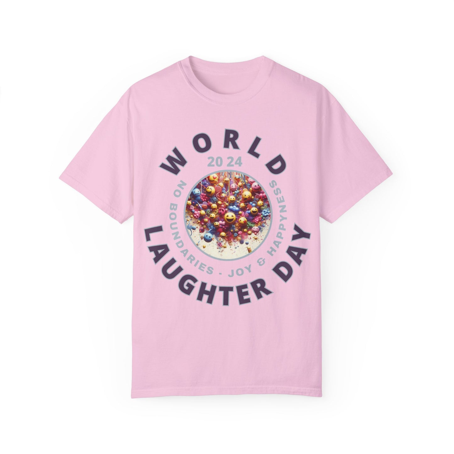 PoM's series Mindfulness & Self motivation ... World LAUGHTER Day ... Unisex Garment-Dyed T-shirt (100% pre-shrunk cotton, soft washed - six sizes (S-3XL), 16 background colours)