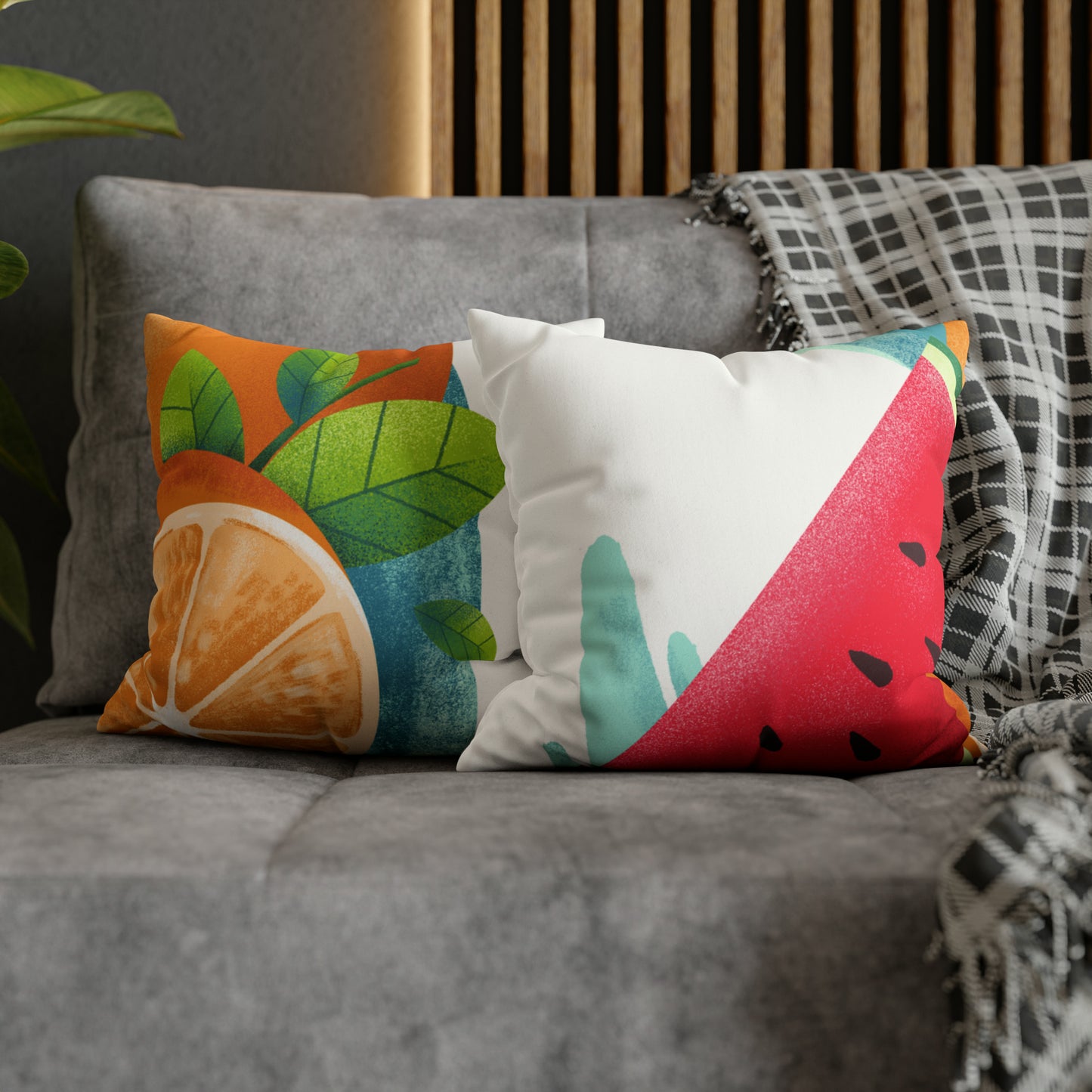 PoM's collection series "FRUITY LIFE"  (PoM Edition #FL0008A) - Faux Suede Square Pillow Case (double sided print, concealed zipper)