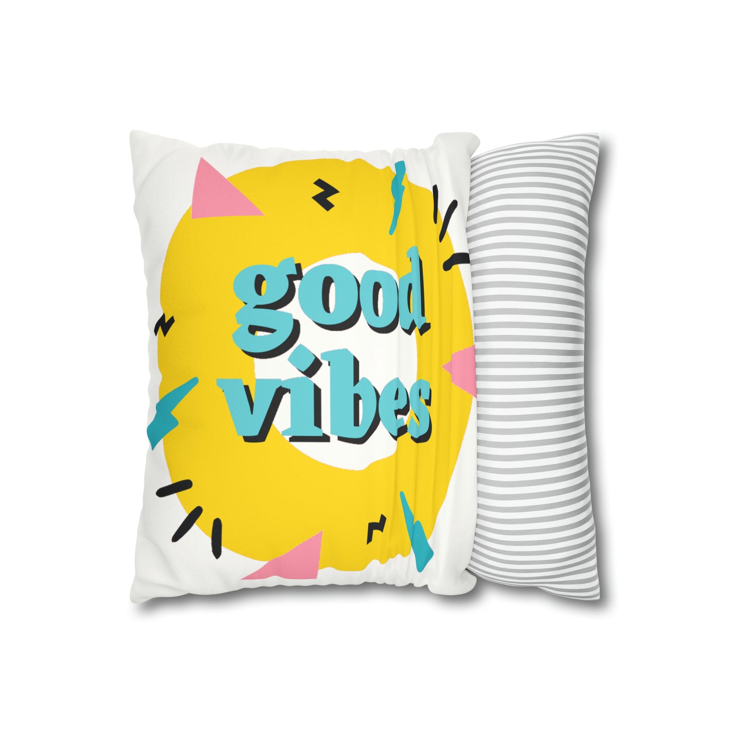 PoM's Self Motivation & Mindfulness series ... "good vibes" - Faux Suede Square Pillow Case (double sided print, concealed zipper, size: 14" × 14" (35.5 x 35.5 cm))