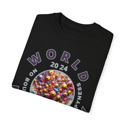 PoM's series Mindfulness & Self motivation ... World LAUGHTER Day ... Unisex Garment-Dyed T-shirt (100% pre-shrunk cotton, soft washed - six sizes (S-3XL), 16 background colours)