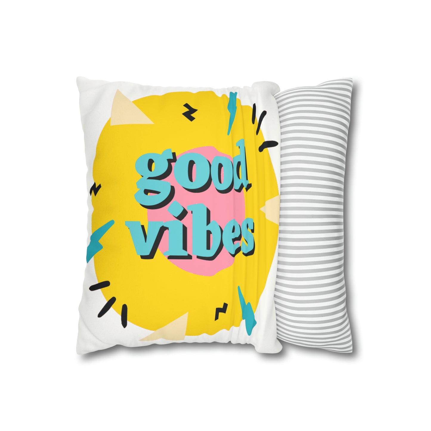 PoM's Self Motivation & Mindfulness series ... "good vibes" - Faux Suede Square Pillow Case (double sided print, concealed zipper, size: 14" × 14" (35.5 x 35.5 cm))