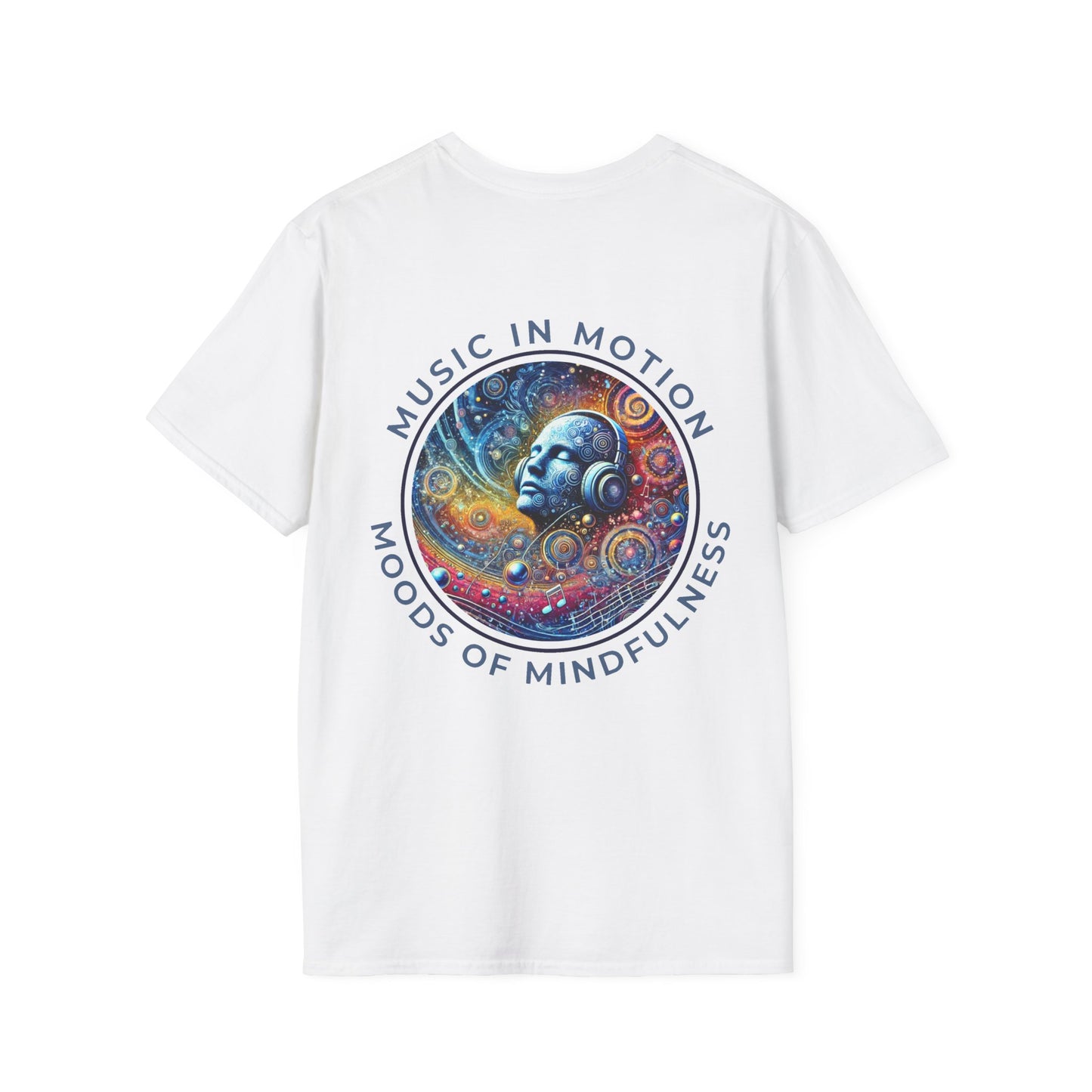 PoM's Music for Mindfulness Collection ... "MUSIC IN MOTION ..." T-Shirt (Unisex, Softstyle, 100% Cotton, up to 5 sizes and 11 colours)