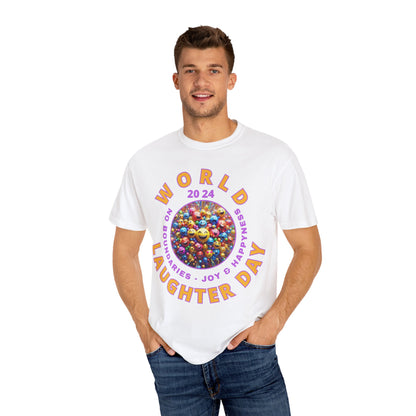 PoM's series Mindfulness & Self motivation ... World LAUGHTER Day ... Unisex Garment-Dyed T-shirt (100% pre-shrunk cotton, soft washed - six sizes (S-3XL), 9 background colours)