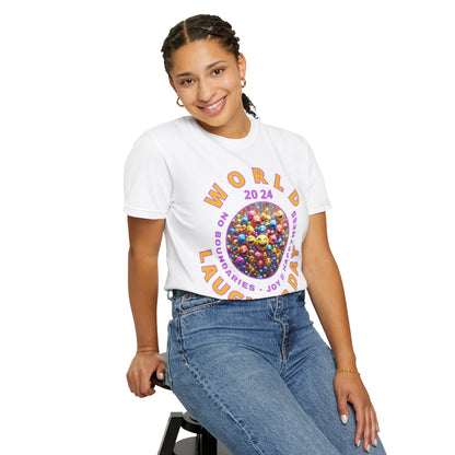 PoM's series Mindfulness & Self motivation ... World LAUGHTER Day ... Unisex Garment-Dyed T-shirt (100% pre-shrunk cotton, soft washed - six sizes (S-3XL), 9 background colours)