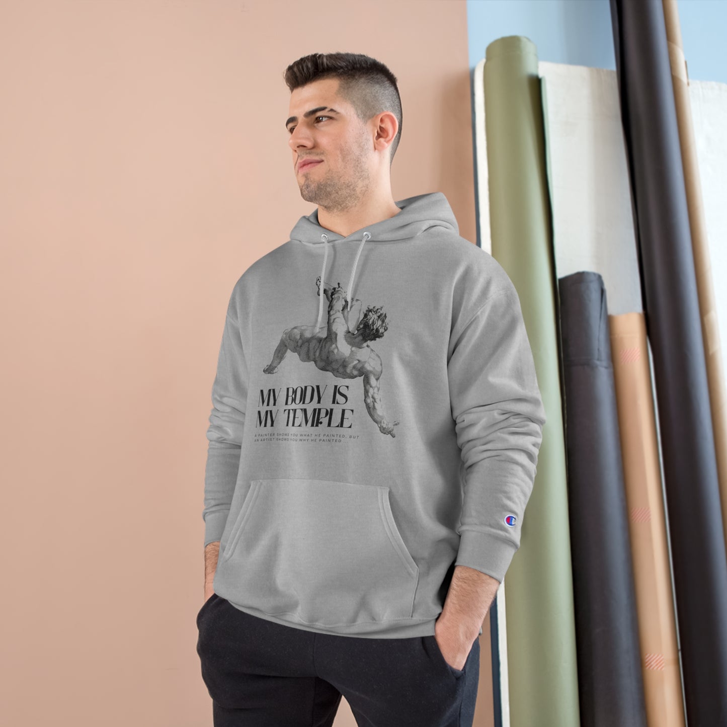 PoM's series of Mindfulness & Self Motivation ... "My Body is my Temple"  ... Sweatshirt (eco hooded, two-ply fleece, spacious pocket, 6 colours and sizes))