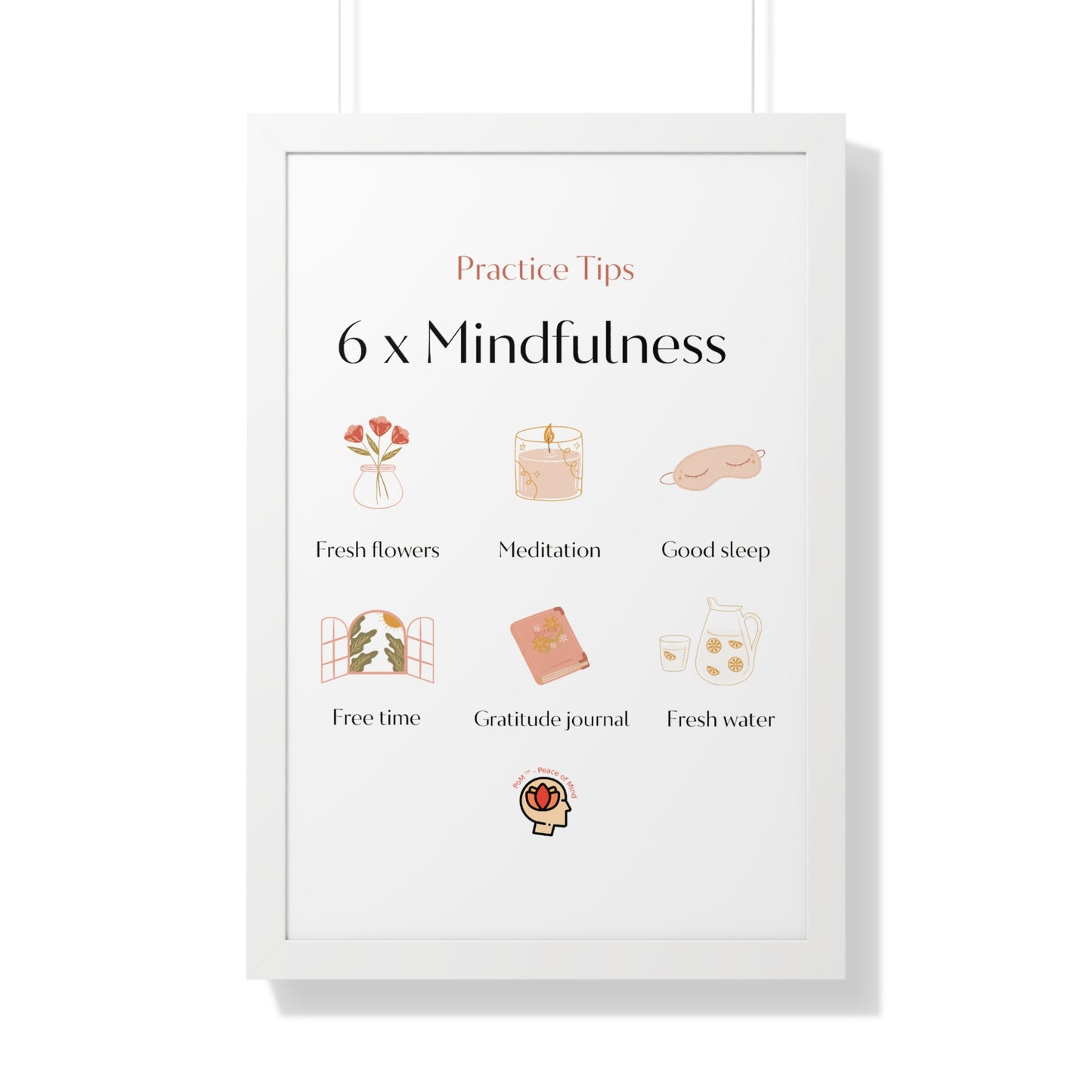 PoM's Mindfulness series ... 6x Mindfulness (practical tips) - Framed Vertical Poster (3 different frame colours and 4 sizes)