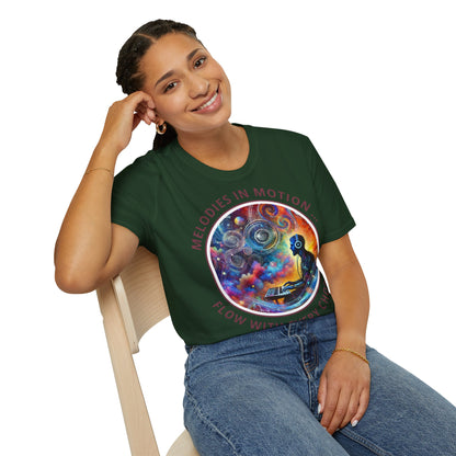 PoM's Mindfulness & Music collection ... "MELODIES IN MOTION" T-Shirt (Unisex, Softstyle, 100% Cotton, up to 5 sizes and up to 13 colours)