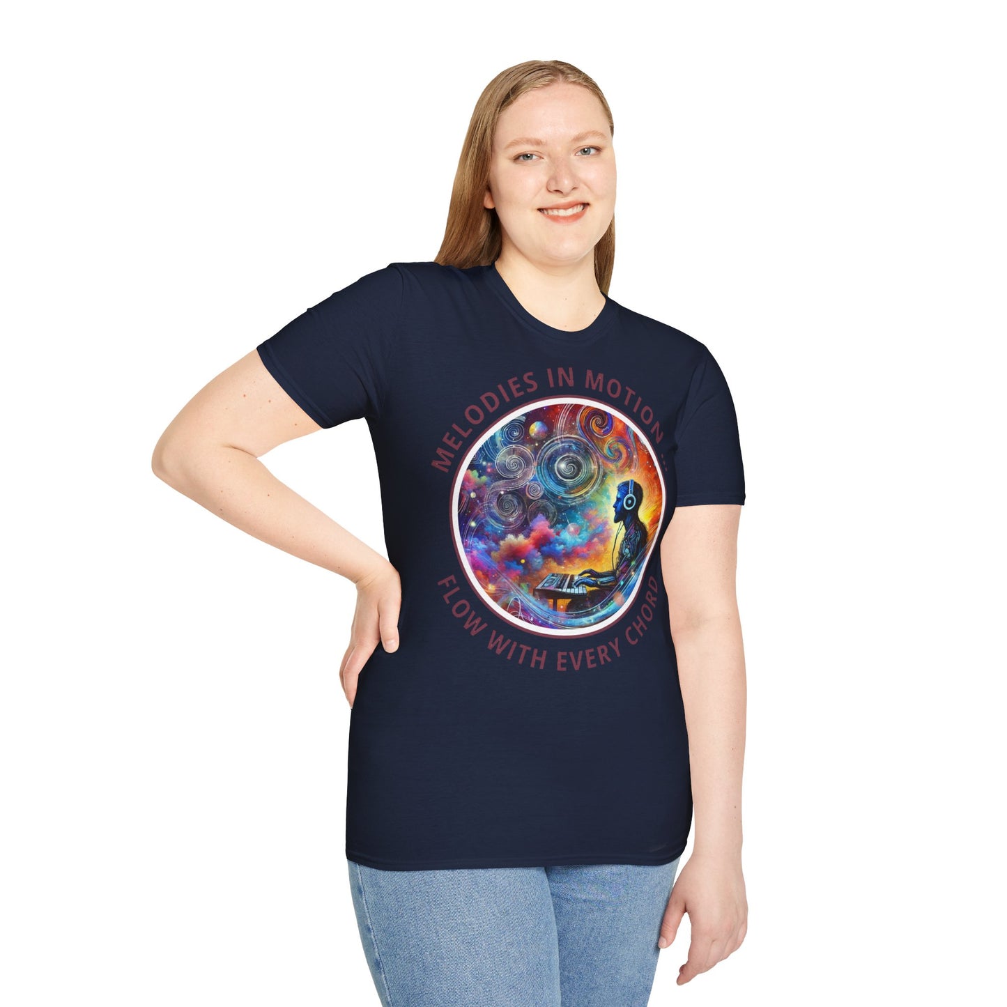 PoM's Mindfulness & Music collection ... "MELODIES IN MOTION" T-Shirt (Unisex, Softstyle, 100% Cotton, up to 5 sizes and up to 13 colours)