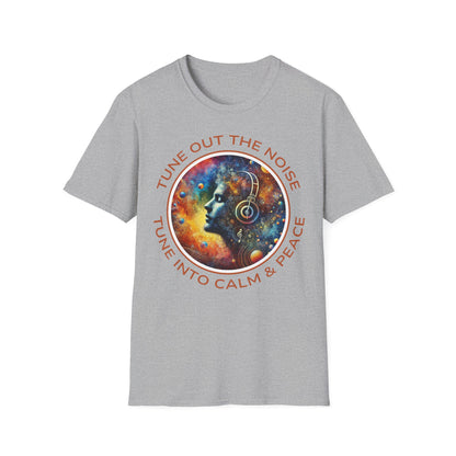 PoM's Music for Mindfulness Collection ... "TUNE INTO CALM & PEACE ..." T-Shirt (Unisex, Softstyle, 100% Cotton, up to 6 sizes and 14 colours)