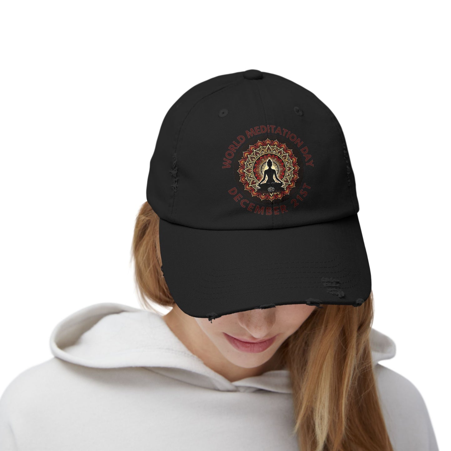 PoM's Mindfulness Collection ... special edition "World Meditation Day" (inauguration) - Unisex Distressed Cap (100% cotton, adjustable fit, 8 colors)