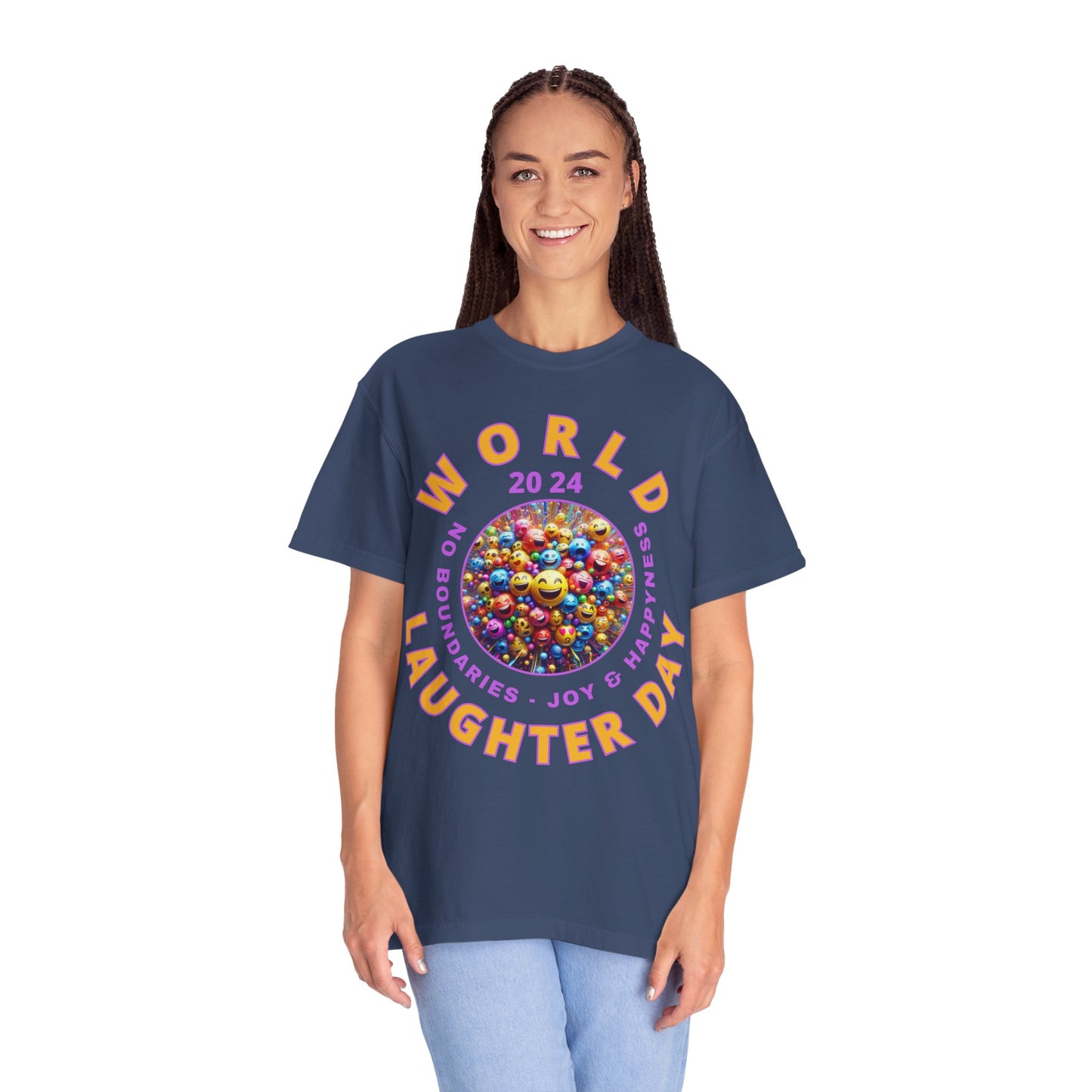 PoM's series Mindfulness & Self motivation ... World LAUGHTER Day ... Unisex Garment-Dyed T-shirt (100% pre-shrunk cotton, soft washed - six sizes (S-3XL), 9 background colours)