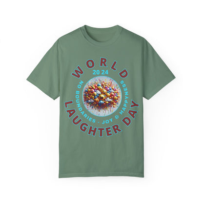 PoM's series Mindfulness & Self motivation ... World LAUGHTER Day ... Unisex Garment-Dyed T-shirt (100% pre-shrunk cotton, soft washed - six sizes (S-3XL), 13 background colours)