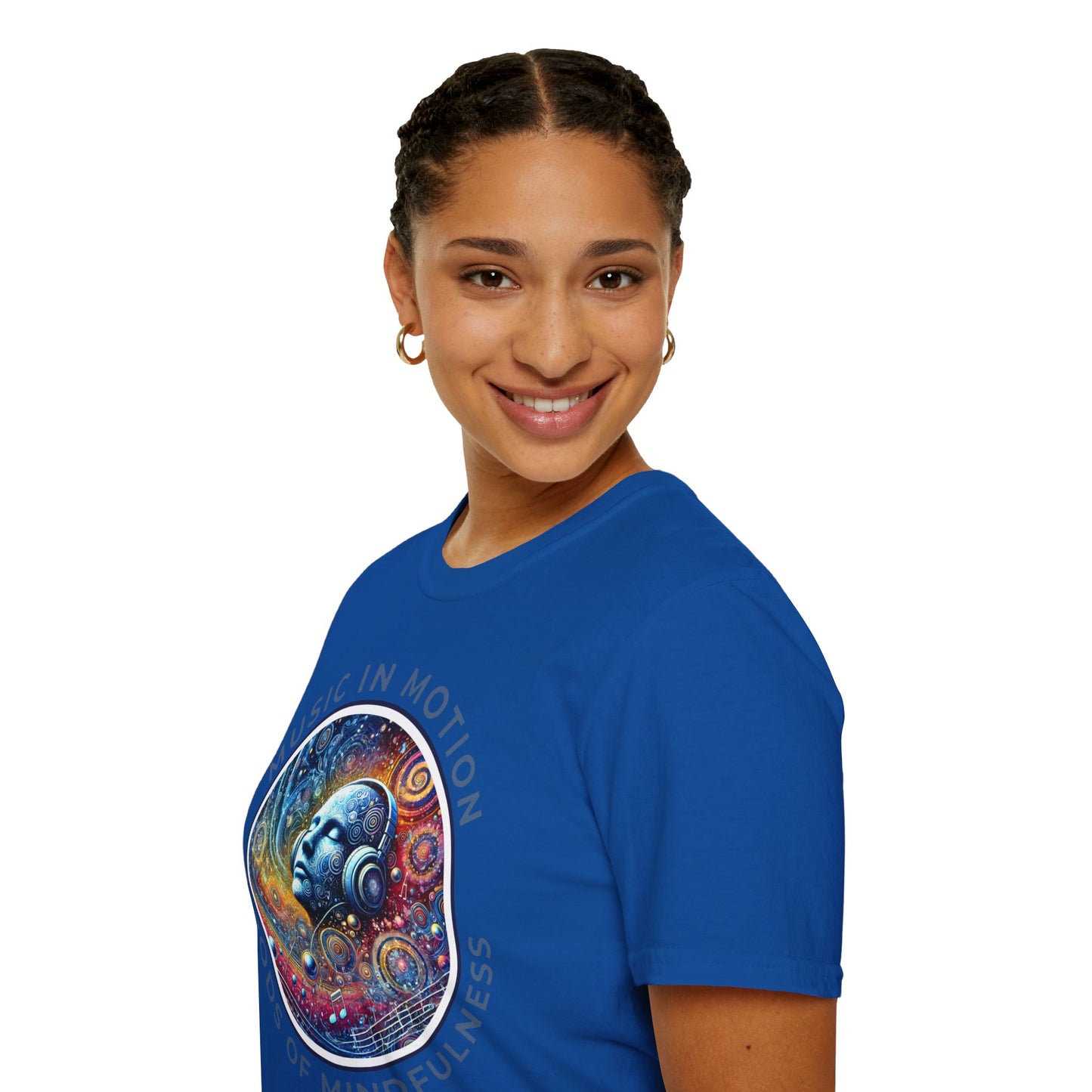 PoM's Music for Mindfulness Collection ... "MUSIC IN MOTION ..." T-Shirt (Unisex, Softstyle, 100% Cotton, up to 5 sizes and 11 colours)