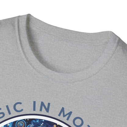 PoM's Music for Mindfulness Collection ... "MUSIC IN MOTION ..." T-Shirt (Unisex, Softstyle, 100% Cotton, up to 5 sizes and 11 colours)