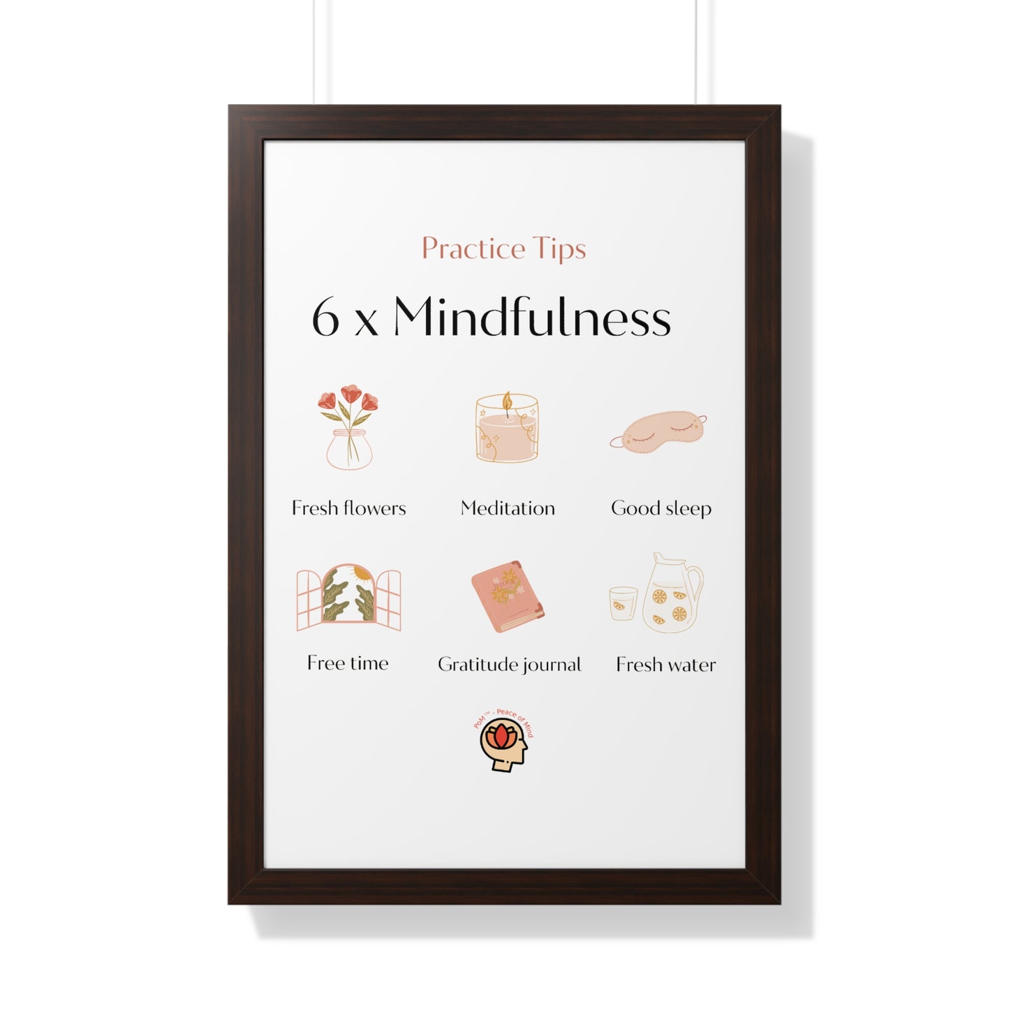 PoM's Mindfulness series ... 6x Mindfulness (practical tips) - Framed Vertical Poster (3 different frame colours and 4 sizes)